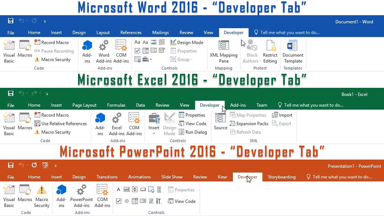 Microsoft Office 2016 How to enable the Developer Tab in Word, Excel