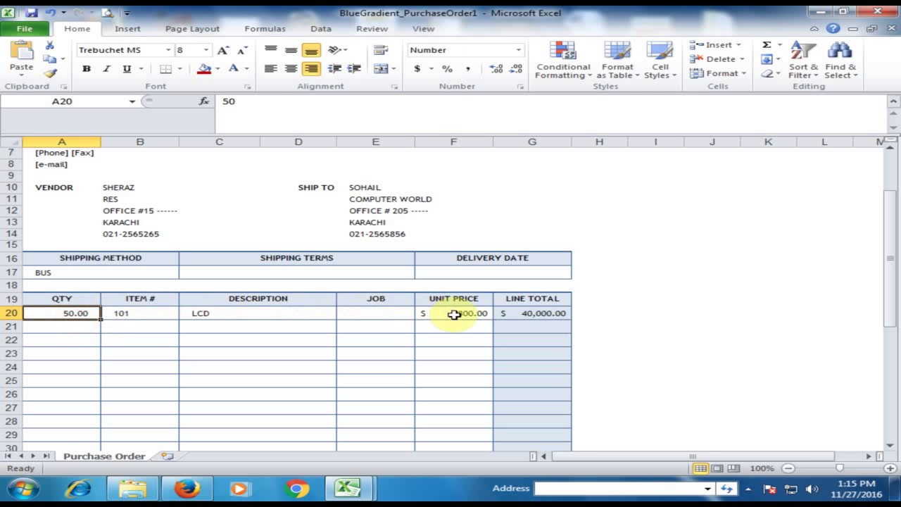 Generate Automatic Purchase Order (PO) in Microsoft Excel Excel