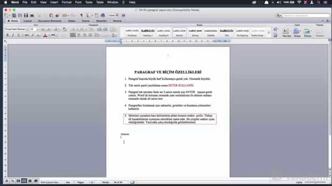 Mac OS Word 2011 Başlangıç Rehberi Word'de Paragraf Yapısı YouTube